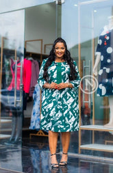 Elegant green and white shift dress